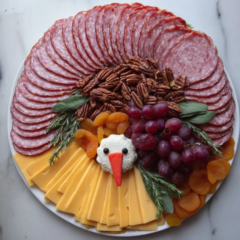 Get ready for your guests with this savory turkey tail charcuterie board, easy to assemble.