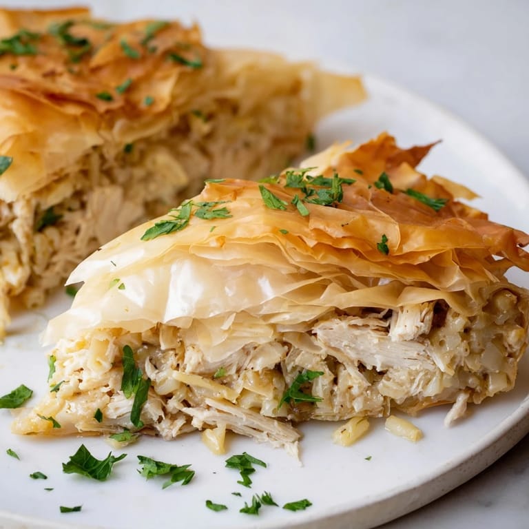 Flaky, buttery phyllo surrounds a cheesy chicken and pasta filling in this delicious Crinkle Cake.
