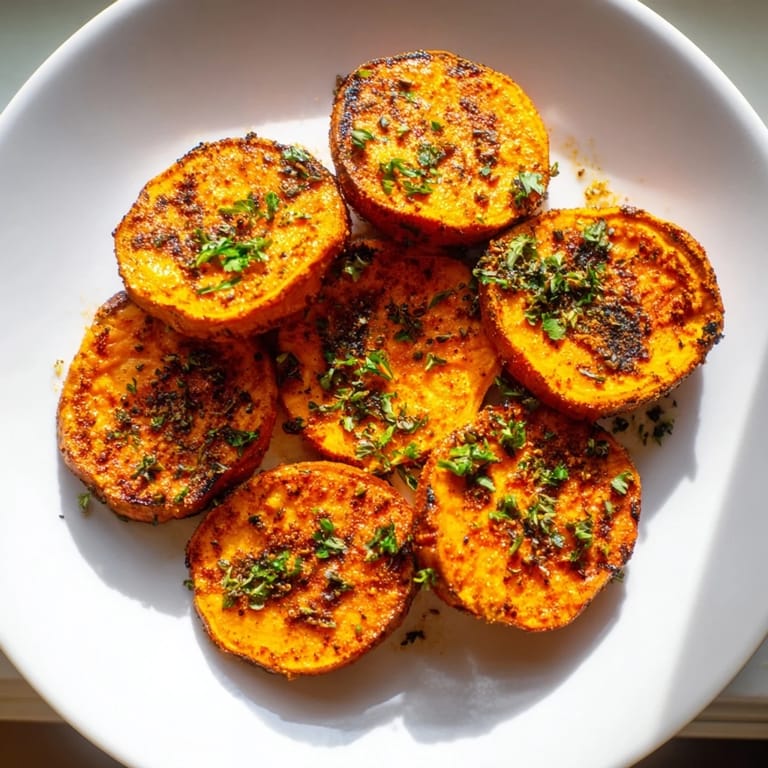Oven-baked Cajun roasted sweet potatoes with crispy edges, inviting aroma of Cajun spices, perfect serving.