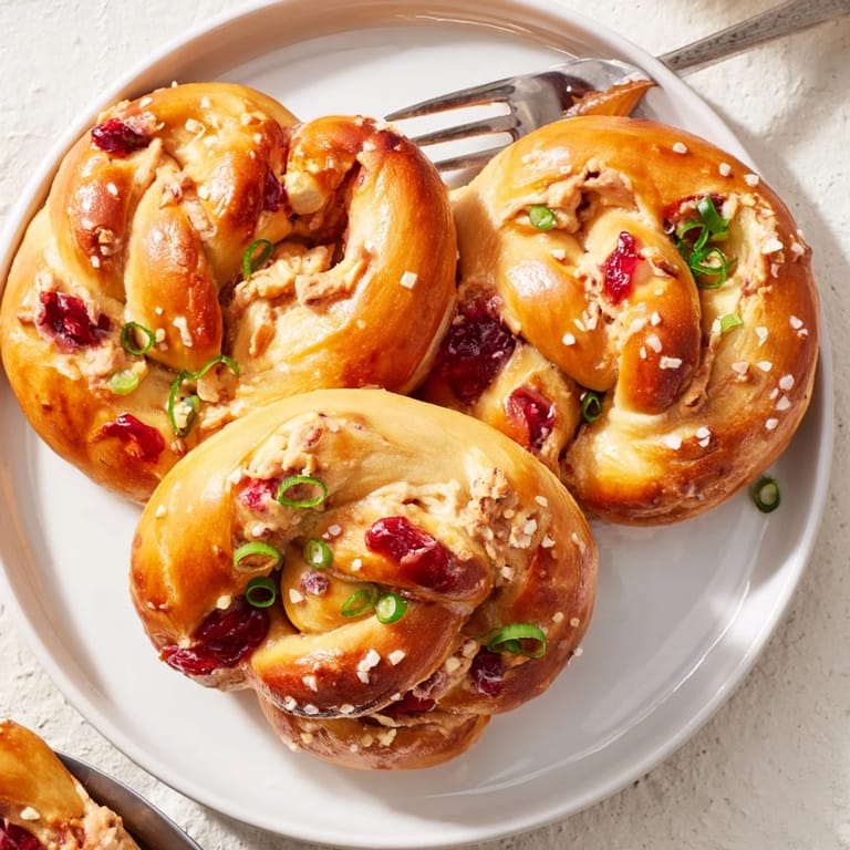 Golden-baked pretzel twists hold spicy cranberry jalapeño filling for a flavorful treat.  