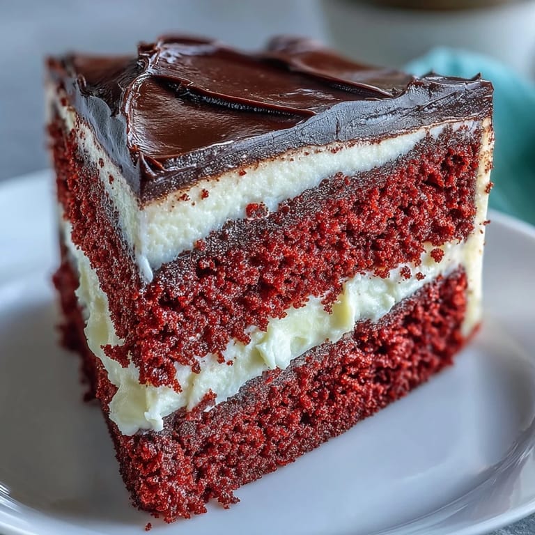 Slice of moist red velvet Betty Boop Cake showing tender crumb and tangy cream cheese buttercream next to fresh berries.