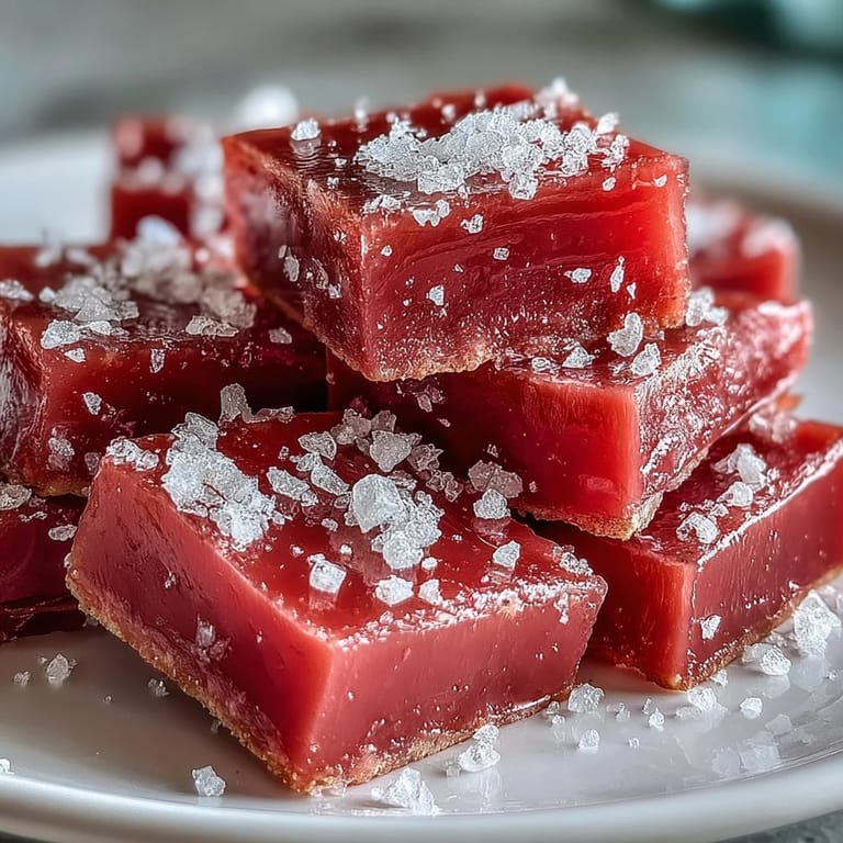 Vibrant pink guava cheese fudge pieces stacked on a plate, showcasing the smooth, rich texture of this Indian dessert.