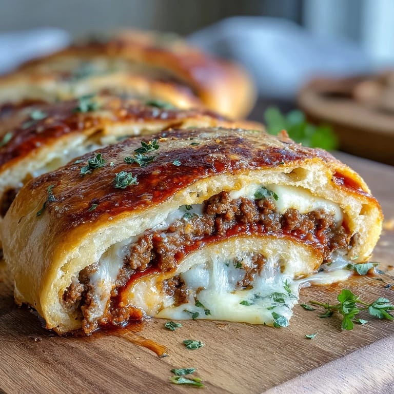 Freshly baked Baked High-Protein Pepperoni Stromboli resting on a parchment-lined baking sheet, steam rising from the golden crust.