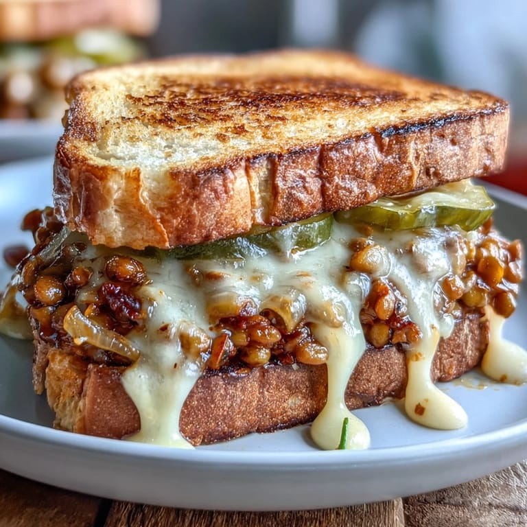 Savory lentil sloppy joe filling bursting with smoky spices, served over crisp sourdough with melty vegan cheese drizzle.  
