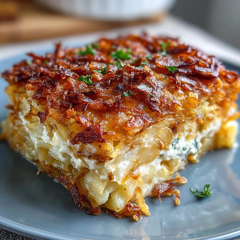 Cheesy Funeral Potatoes Casserole with crispy hashbrown topping, a comforting side dish perfect for family gatherings and holiday meals.