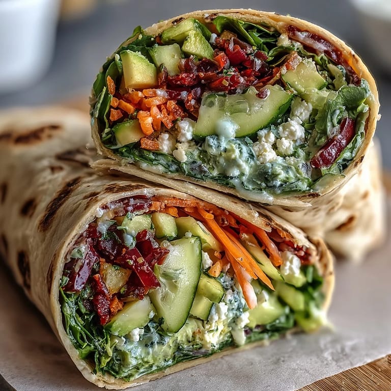 Vibrant wraps packed with crunchy carrots, cucumber, and red cabbage, drizzled with zesty lemon aioli for a refreshing meal.