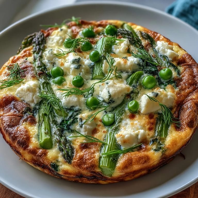 Fresh herbs and vibrant vegetables combine in a fluffy spring frittata with goat cheese, a gluten-free favorite for any meal.
