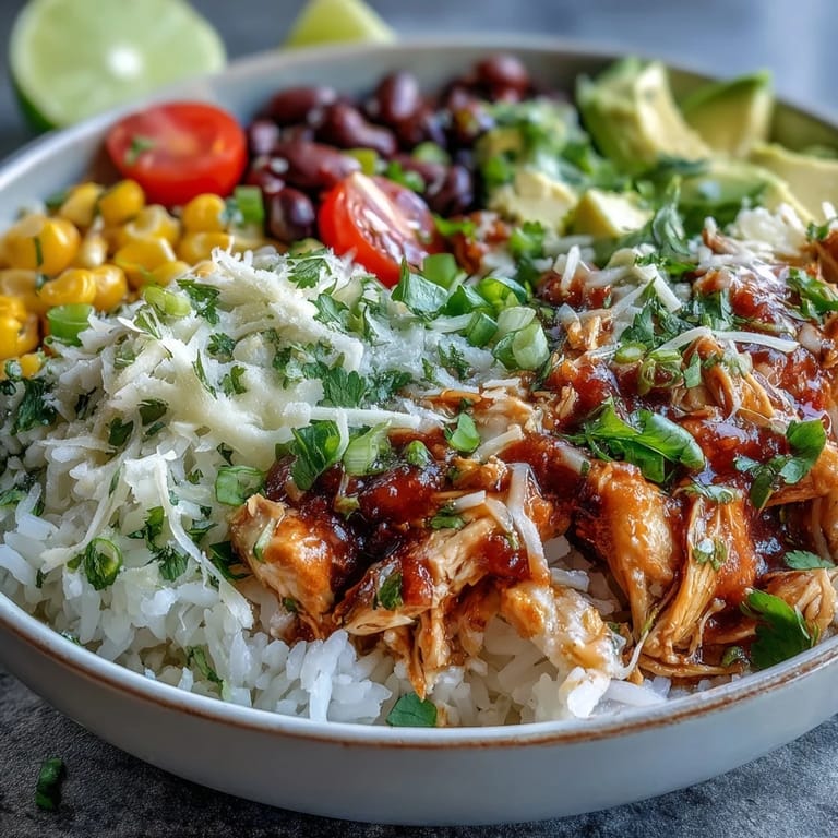 Colorful salsa chicken bowls featuring tender shredded chicken, fluffy rice, corn, and avocado for a satisfying Tex-Mex dinner.