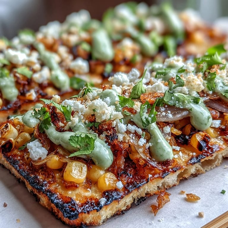 Savory street corn flatbread, a vibrant and easy Mexican-inspired dish, ready to serve.